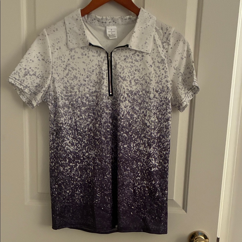 Source Unknown Women's White and Purple Speckled Polo